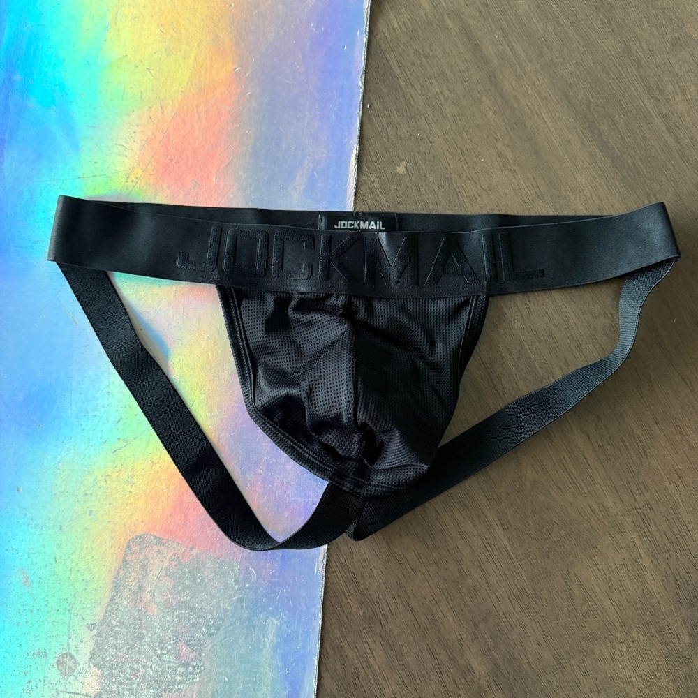 Jockmail Black Jockstrap size Medium tagged XXL